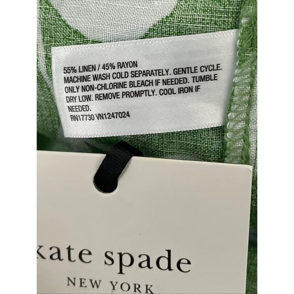 Classic Rose Linen Long Sleeve Dress Green Light Blue Sz Large Kate Spade NY NWT - Picture 5 of 7